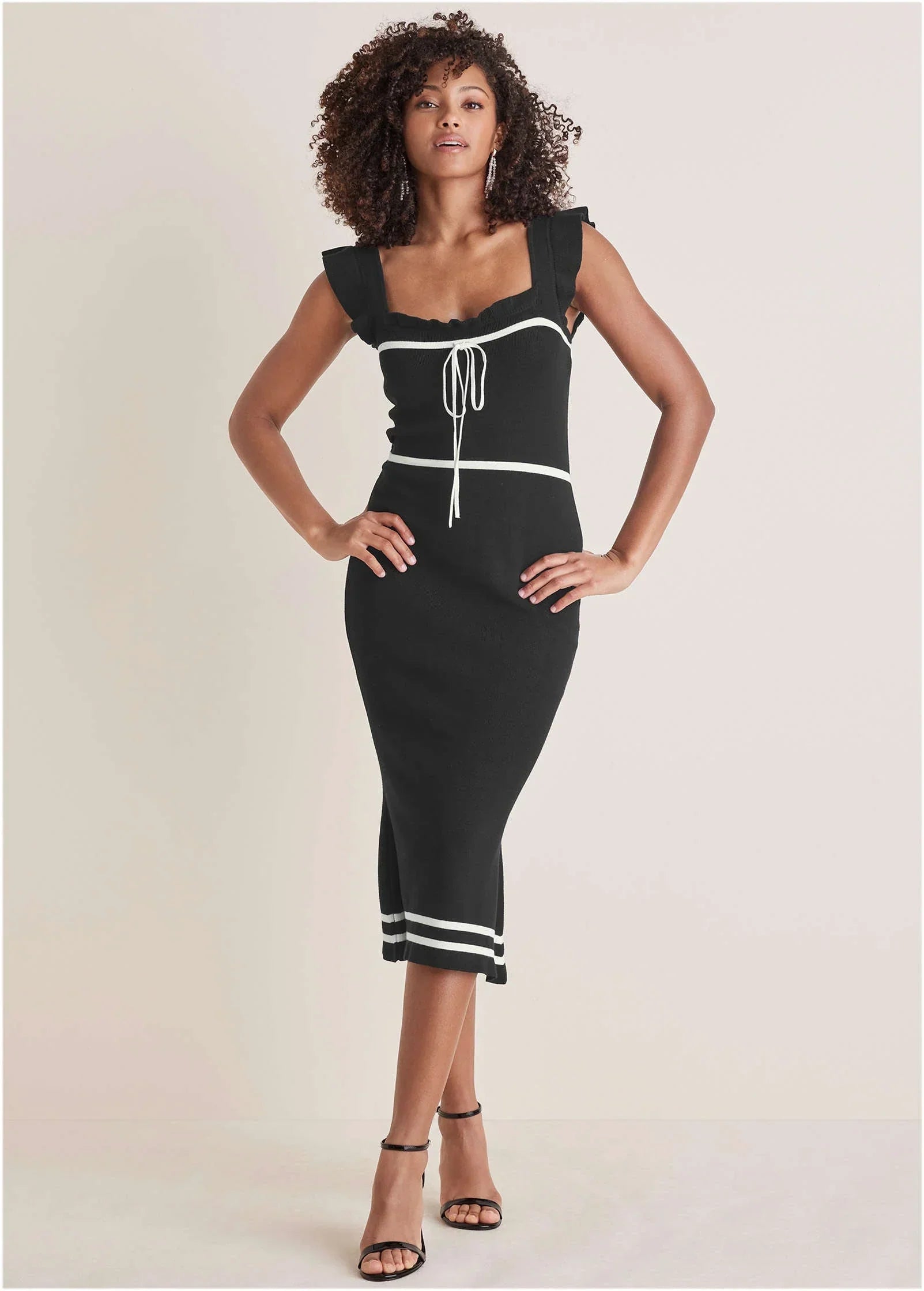Ruffle Contrast Midi Dress Jet Black