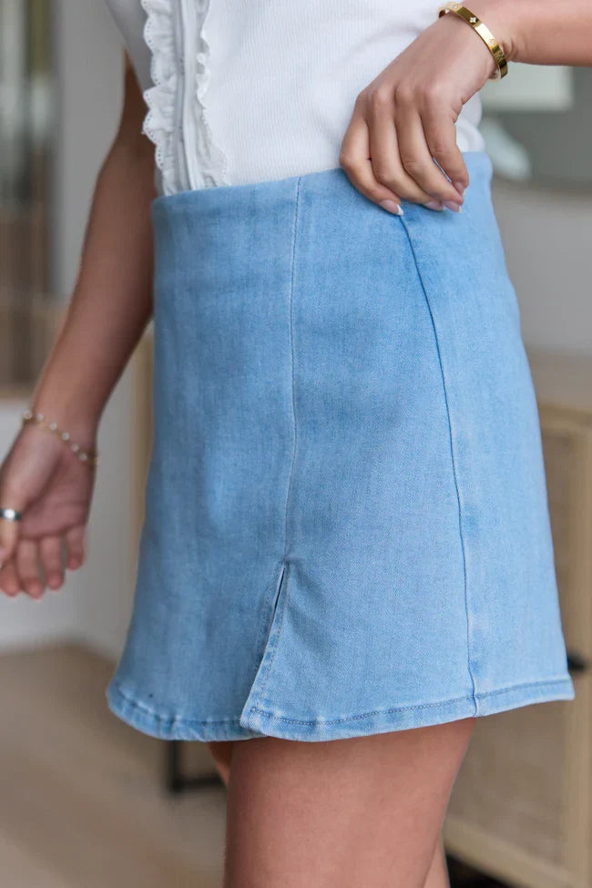 My Favorite Light Wash Side Slit Denim Skort SALE