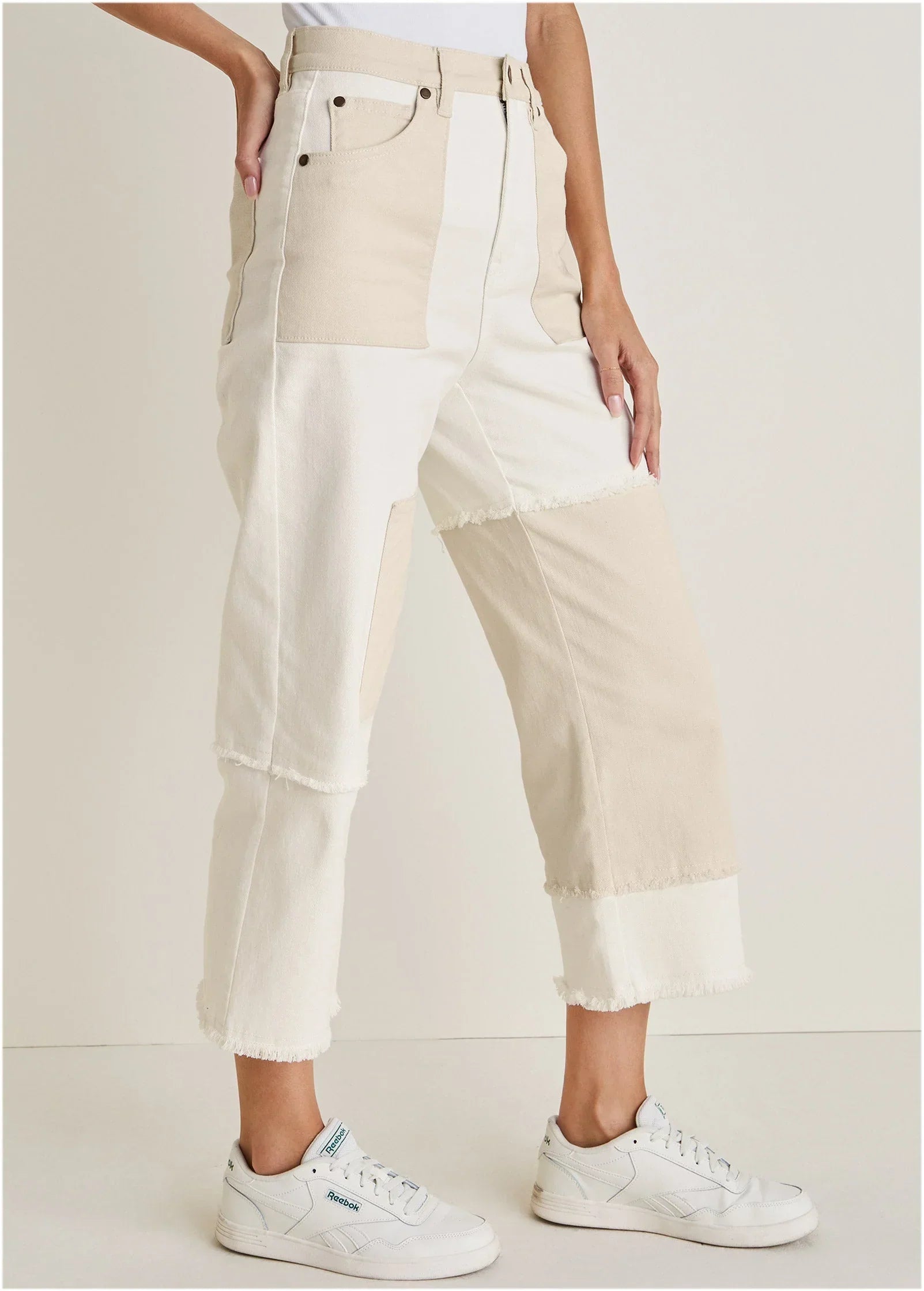 Patchwork Wide Leg Jean Whisper White Turtledove Combo