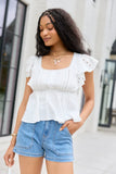 Lois White Gauze Flutter Sleeve Top