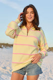 Sunday Stripe Club Yellow And Pink Quarter Zip