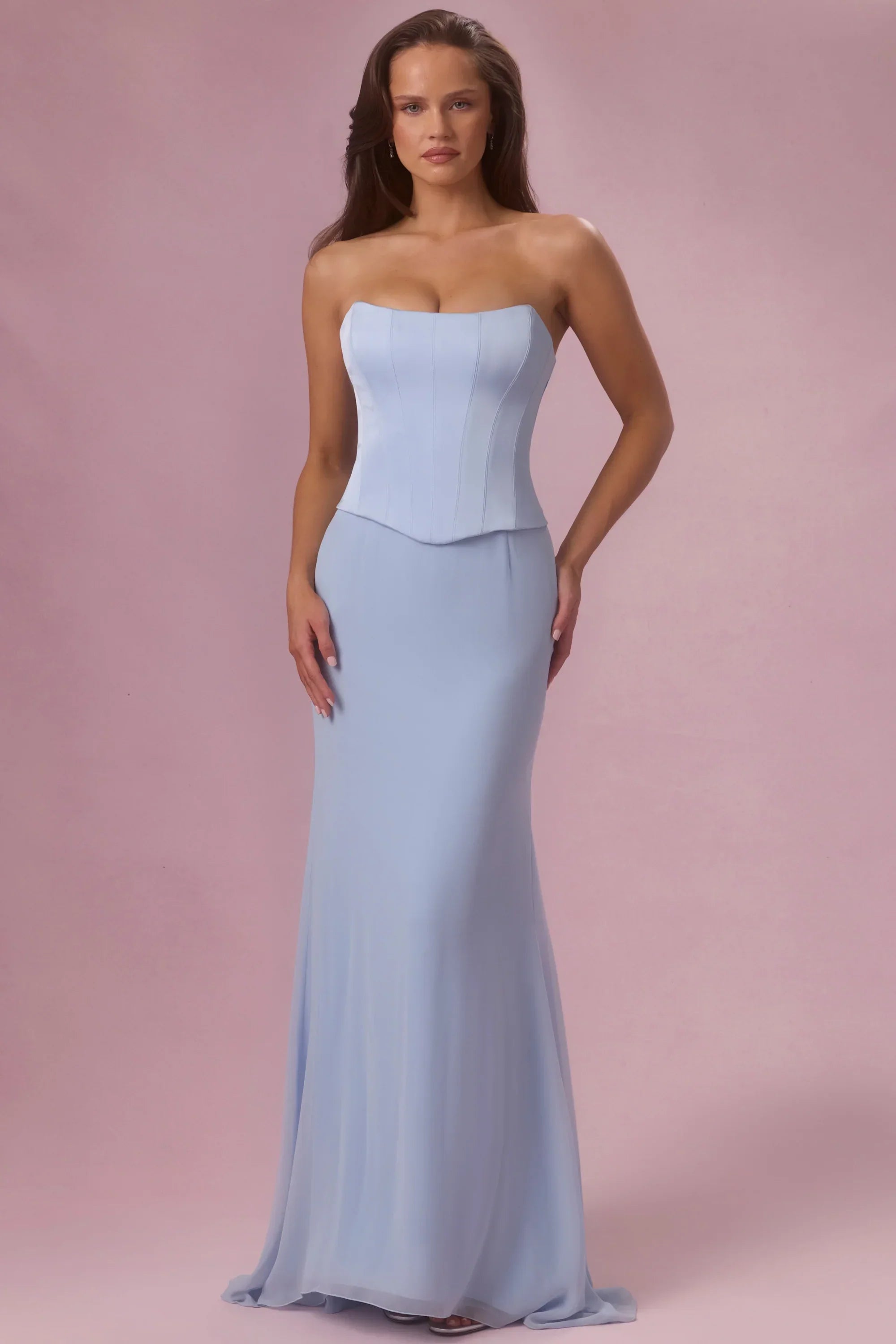 Satin Corset Bridesmaid Dress in Sky Blue