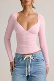 Modal Ruched Long Sleeve Top in Baby Pink
