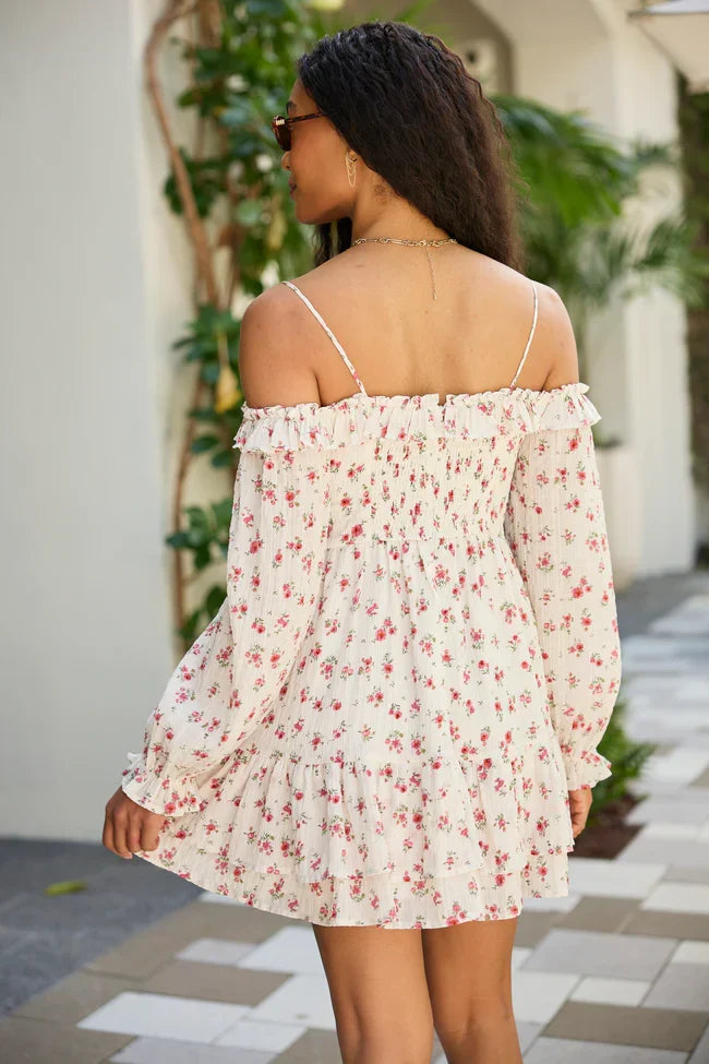 Kenzi Pink Floral Off The Shoulder Mini Dress