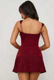 Bow Detail Lace Up Corset Mini Dress in Berry Red