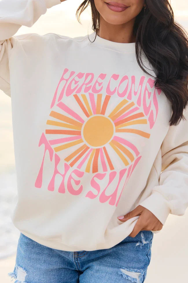 Here Comes The Sun Burst Cream Graphic Sweatshirt