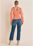 Smocked Ruffle Hem Top Coral