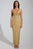 Embellished Cowl Neck Maxi Dress in Gold