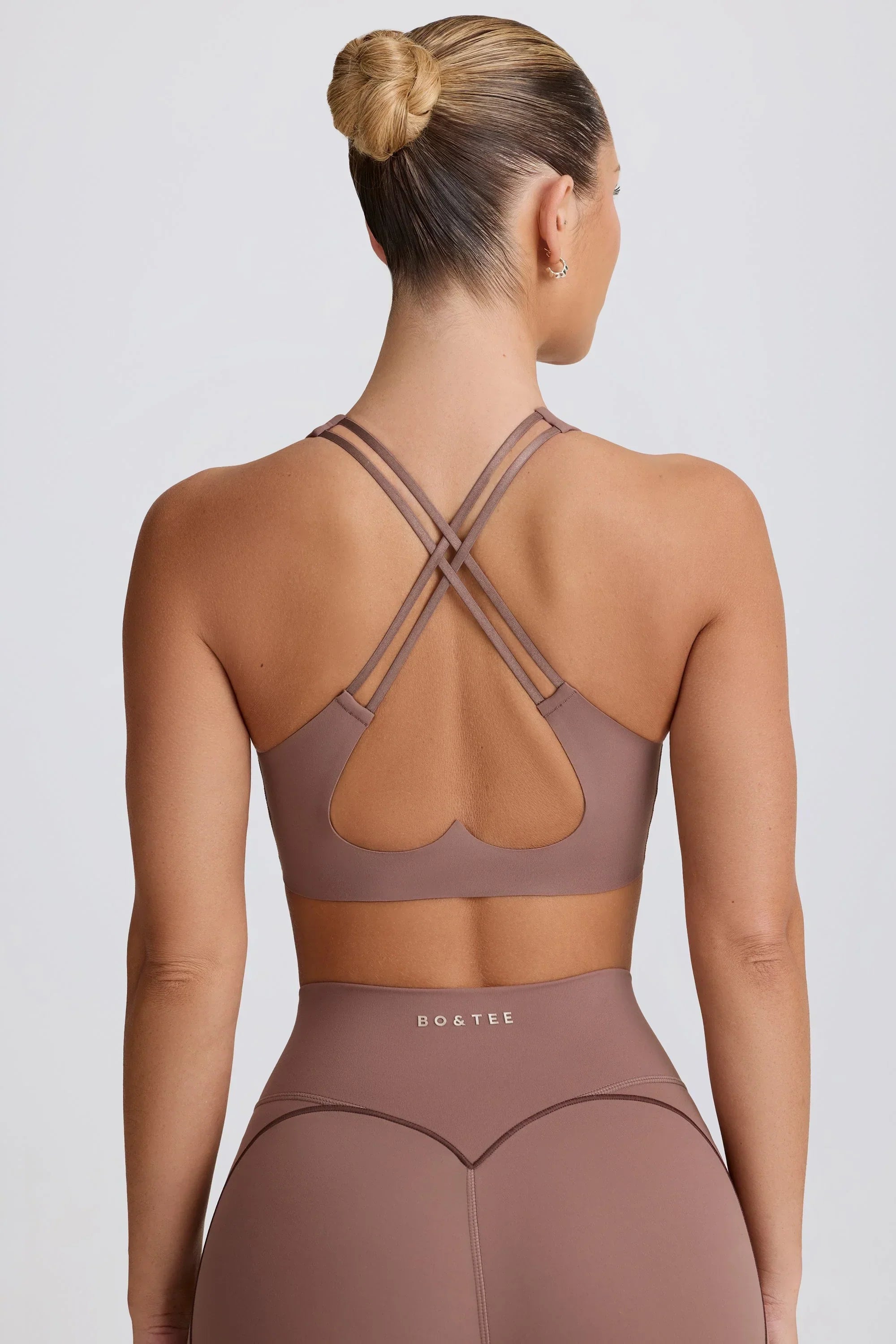 Soft Active V Neck Sports Bra in Mocha