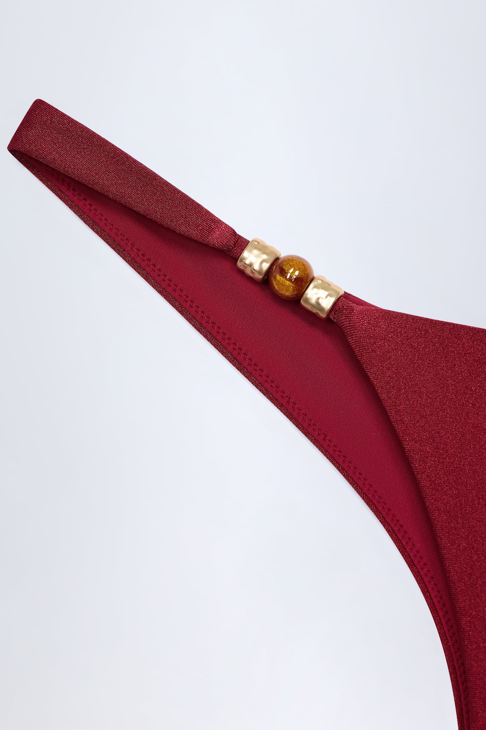 Bead Embellished Cheeky Bikini Bottoms in Dark Cherry