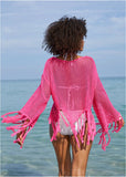 Fringe Crochet Cover Up Hot Pink