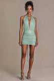 Embellished Open Back Mini Dress in Sage Green
