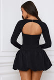 Long Sleeve Bubble Hem Mini Dress in Black