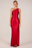 Asymmetric Tie Back Gown in Cherry