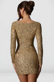 Embellished Sweetheart Neck Mini Dress in Gold