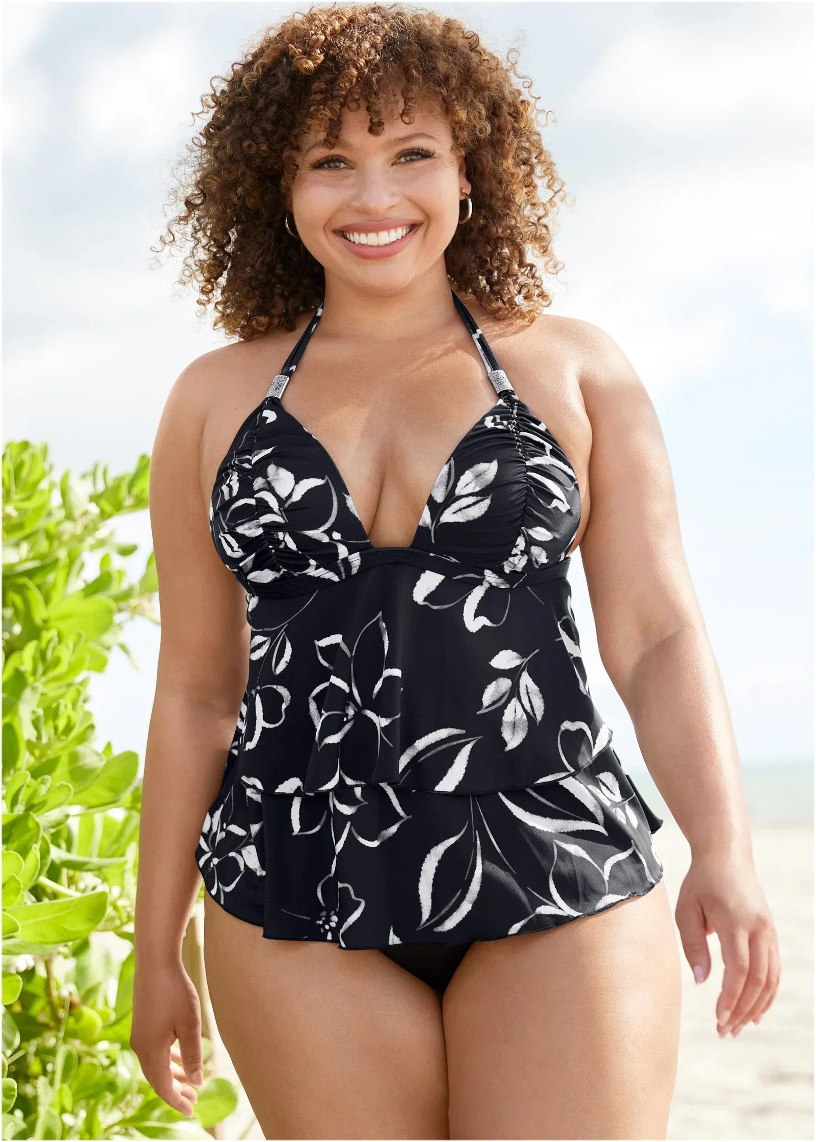Ruched Goddess Tankini Top Nighttime Blooms