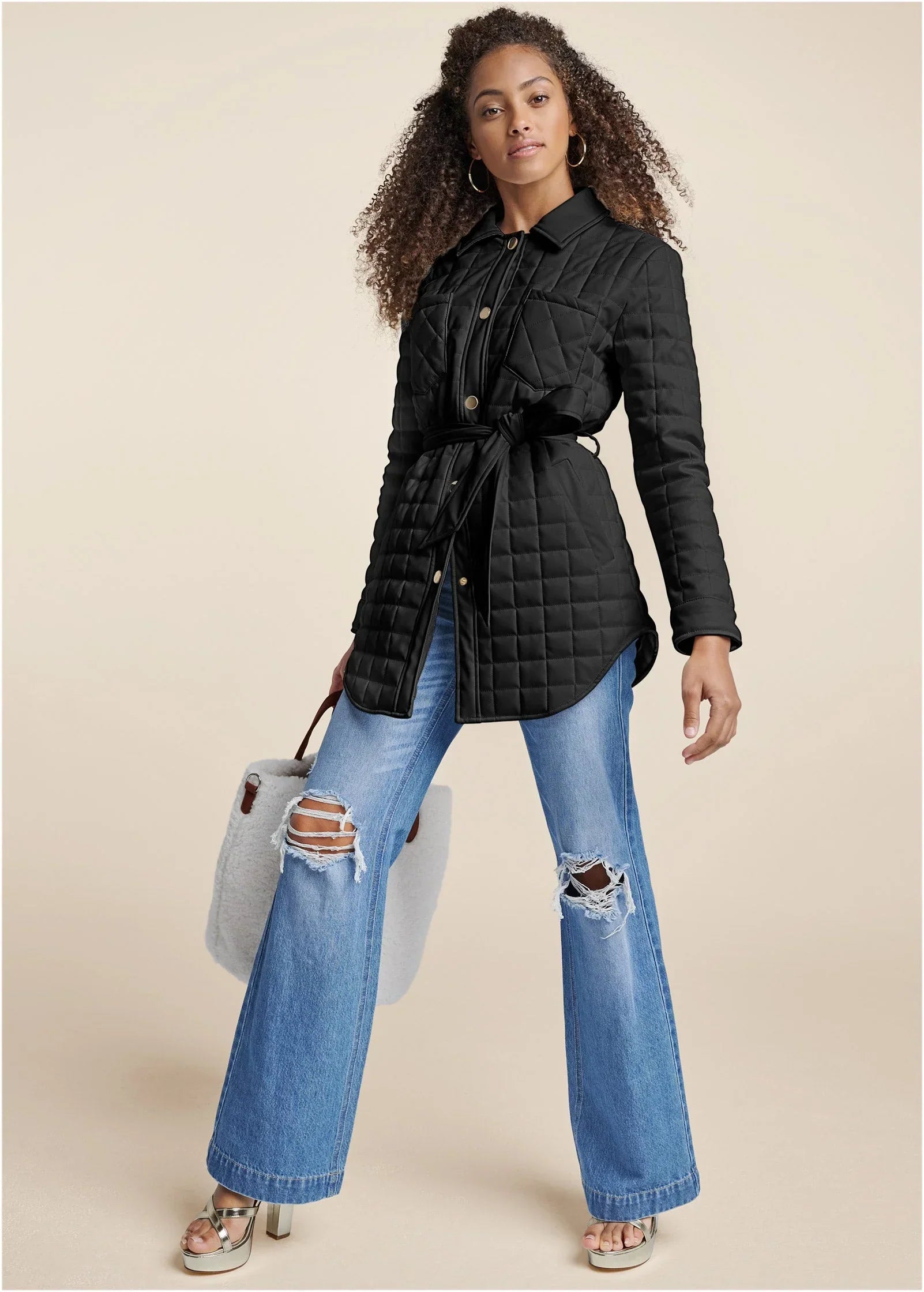 Faux Leather Shacket Black