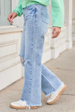 Ariel Light Wash Distressed Wide Leg Jeans