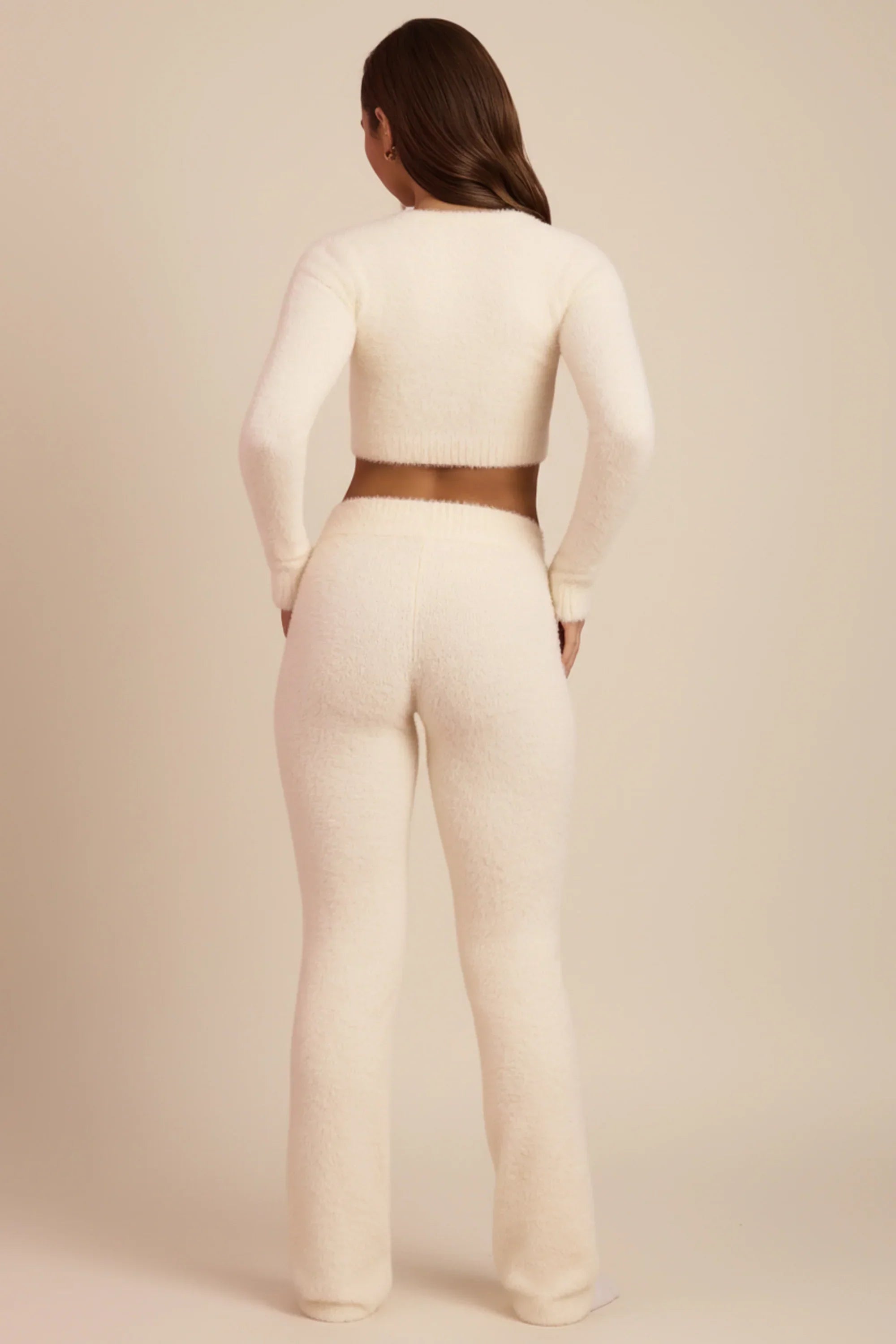 Fluffy Knit Wide Leg Trousers in Ivory