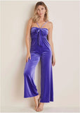 Stretch Velvet Halter Jumpsuit Deep Blue
