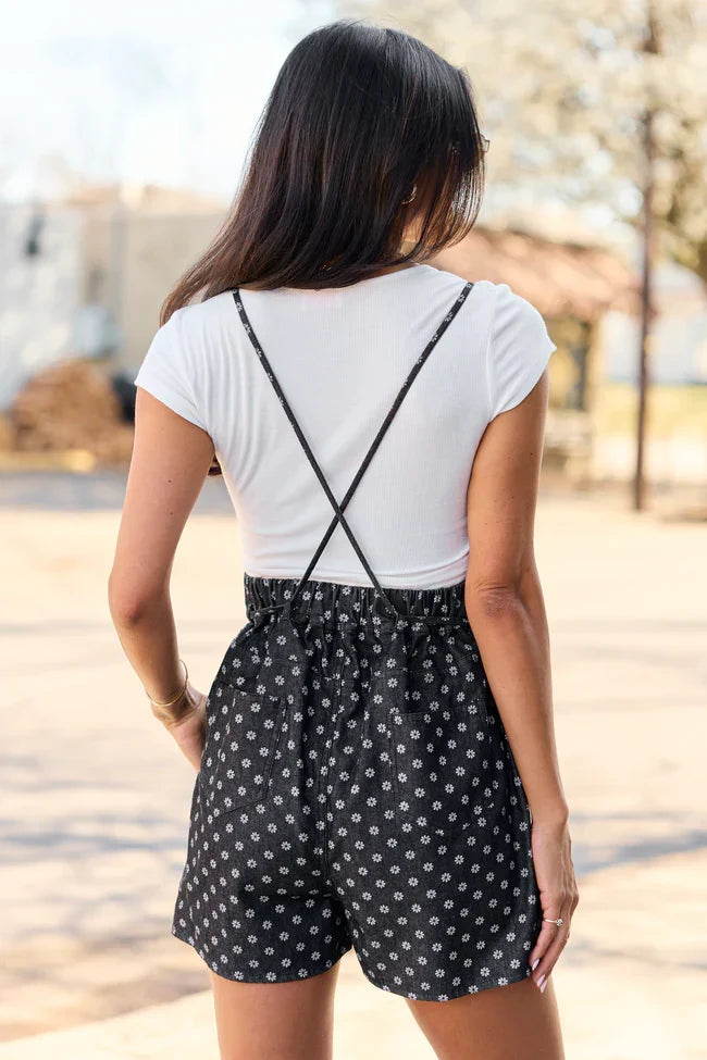 Better Perspective Black Floral Denim Romper