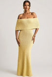 Bouclé Off Shoulder Maxi Dress in Yellow