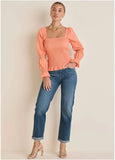 Smocked Ruffle Hem Top Coral