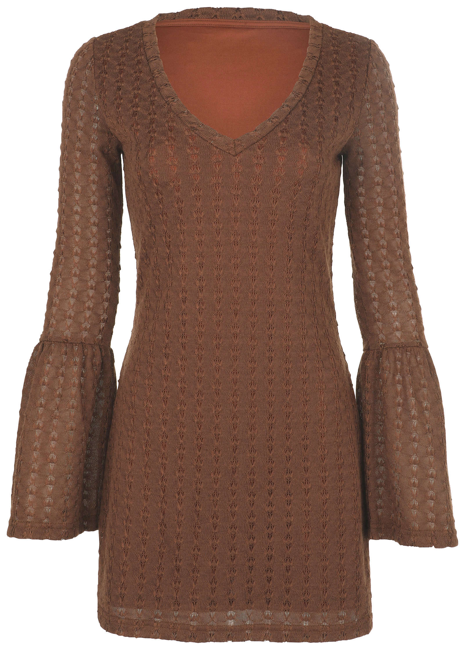 Bell Sleeve Pointelle Mini Brown