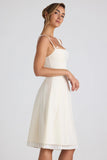 Bow Detail Pleated A Line Midi Dress in Ivory