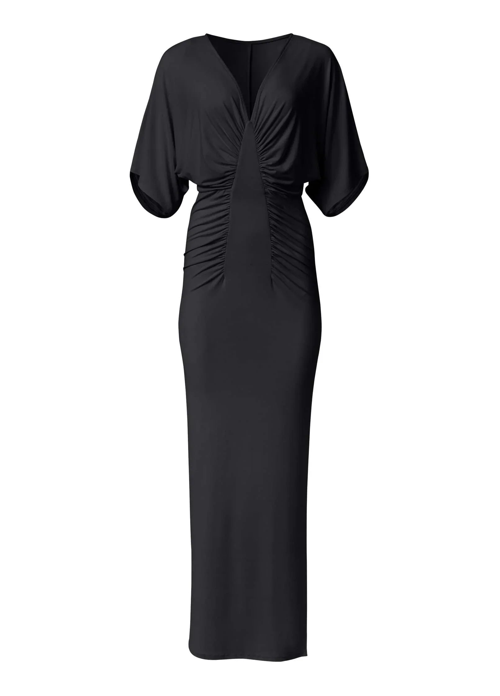 Drape Sleeve Maxi Dress Jet Black