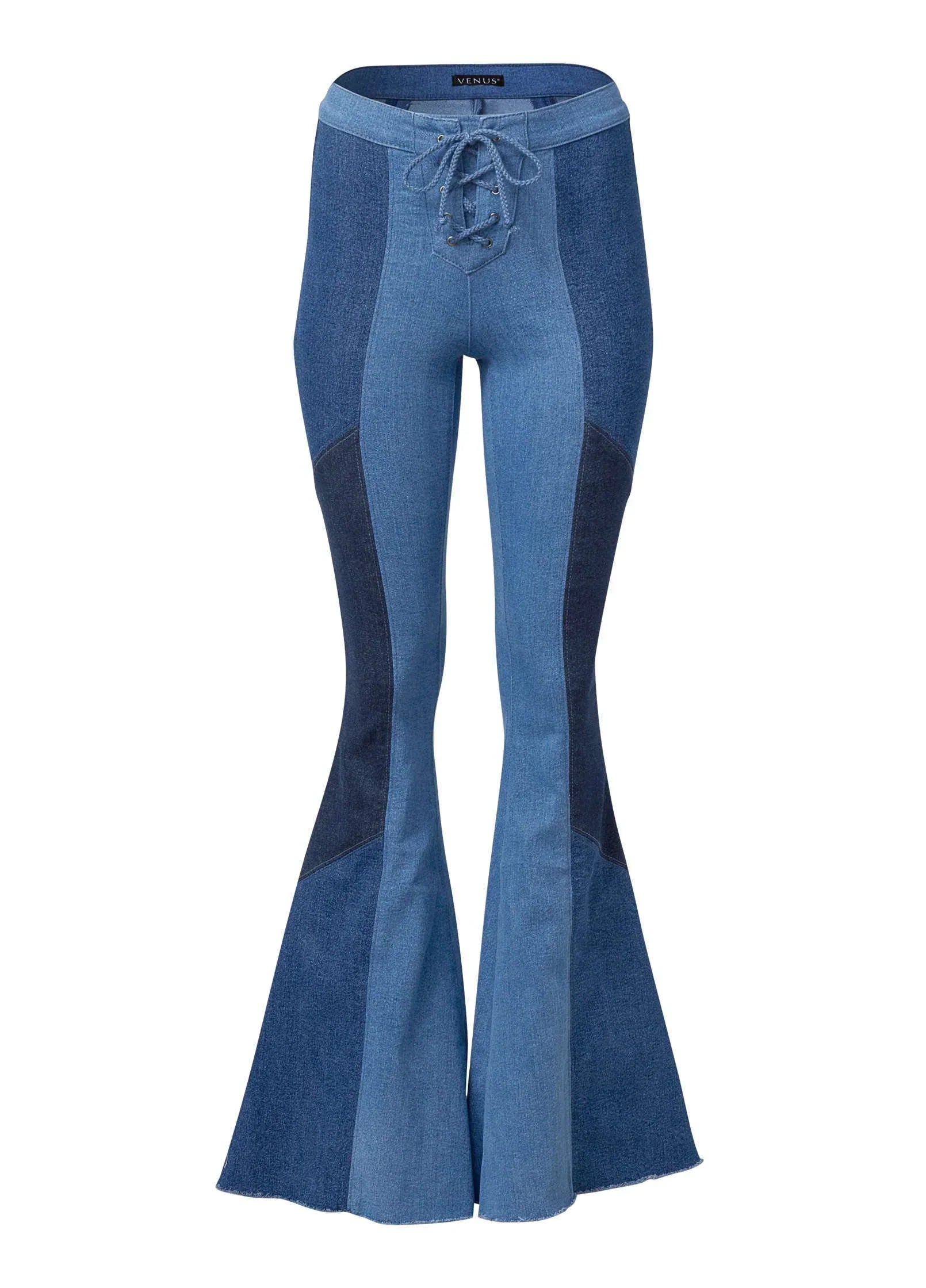 Color Block Flare Jeans Denim Multi