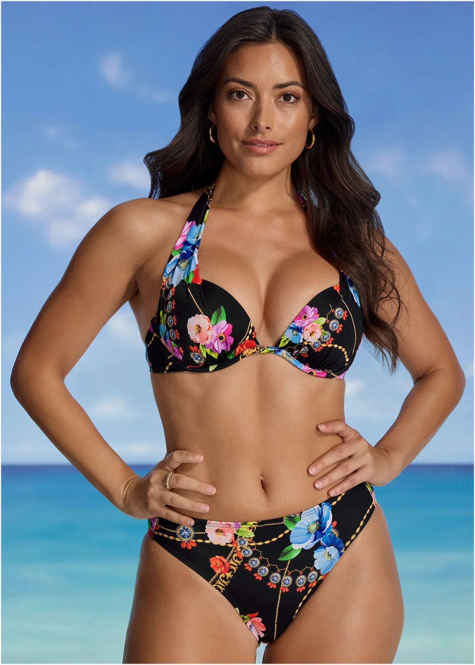 Marilyn Push Up Bikini Top Beaded Floral