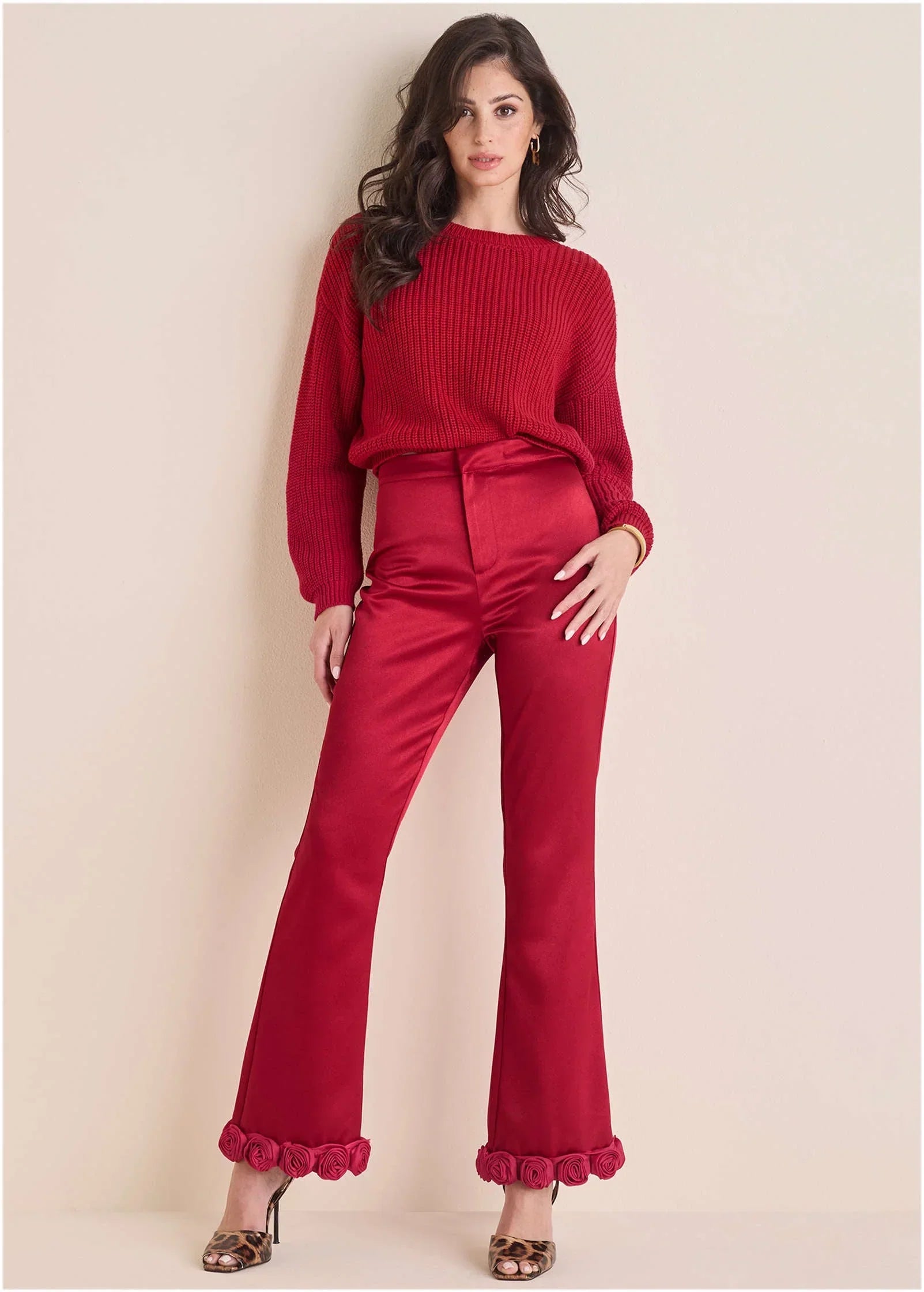 Rose Trim Trouser Dark Red
