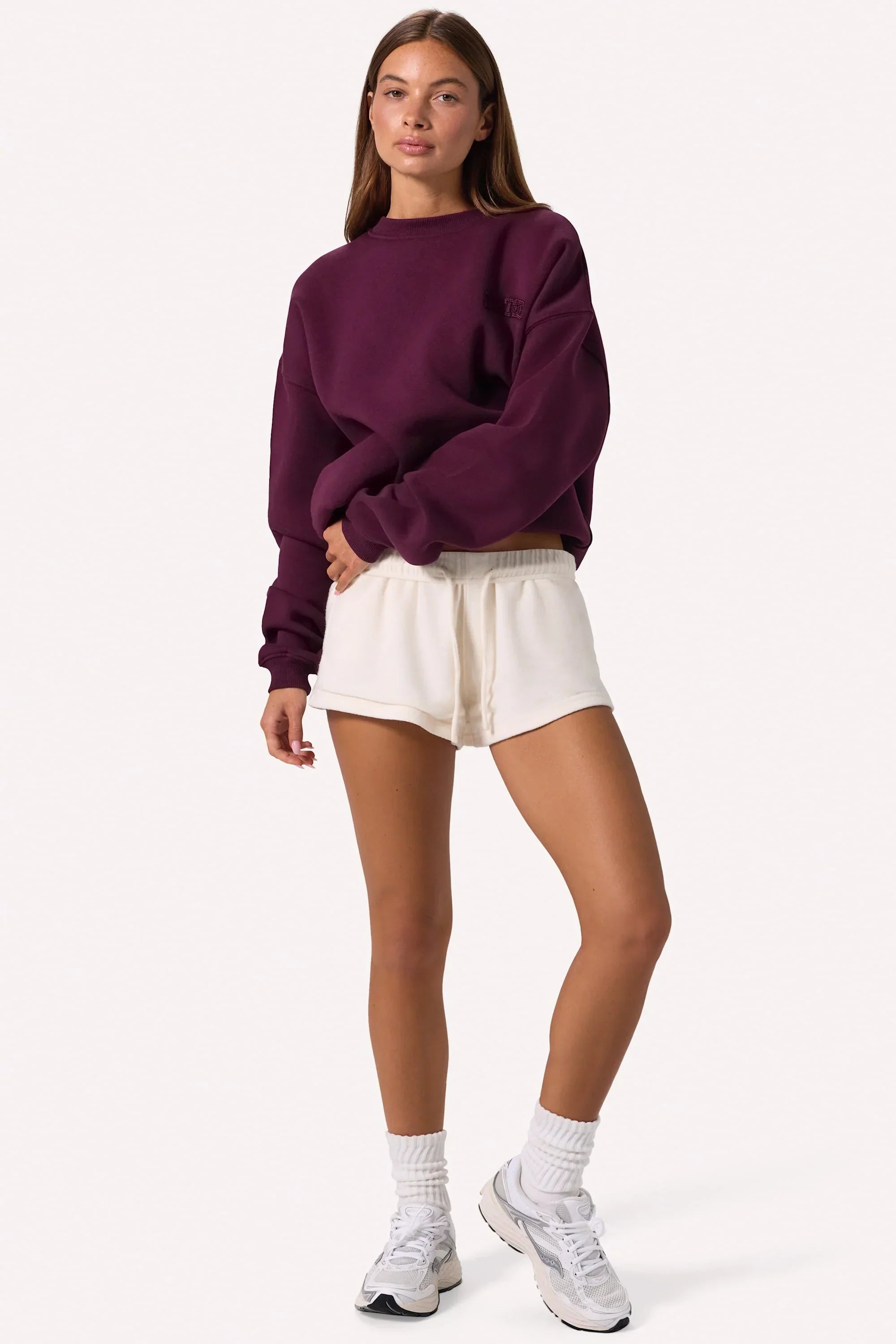 Oversized Crew Neck Jumper in Burgundy