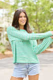 Nylah Green Striped Long Sleeve Crewneck Top