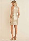 Faux Leather Mini Dress Gold Metallic