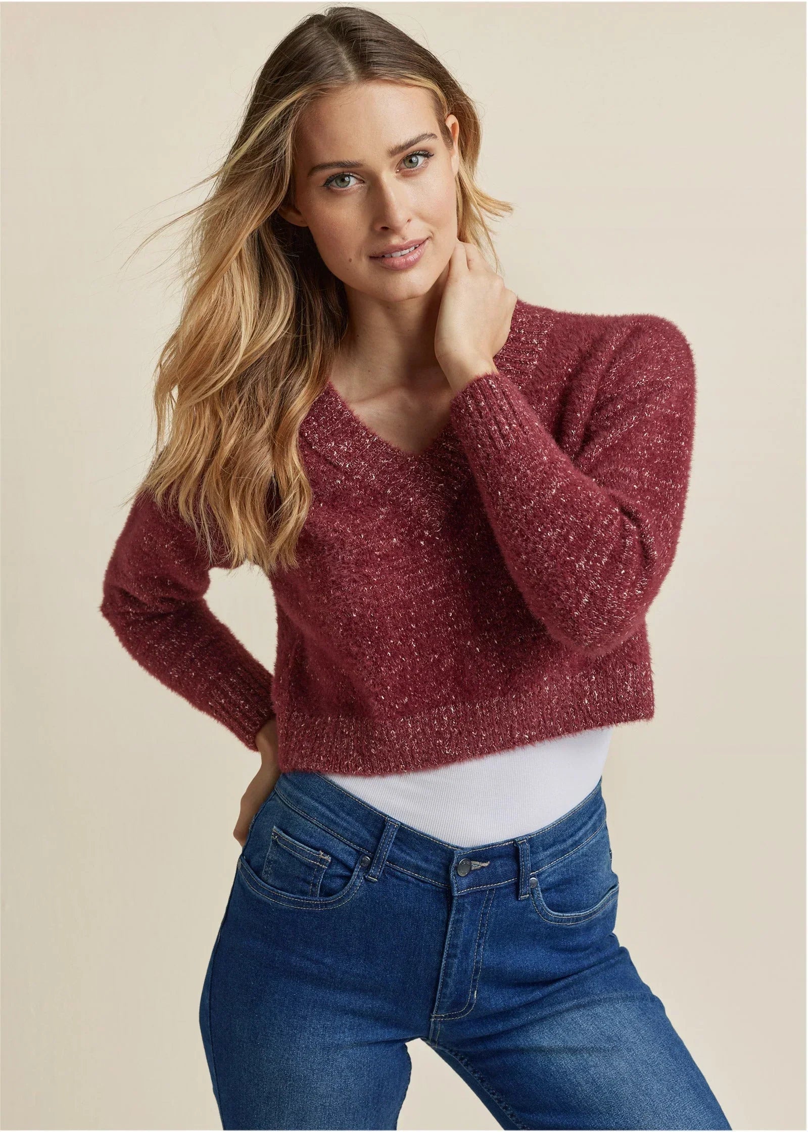 V Neck Sweater Burgundy