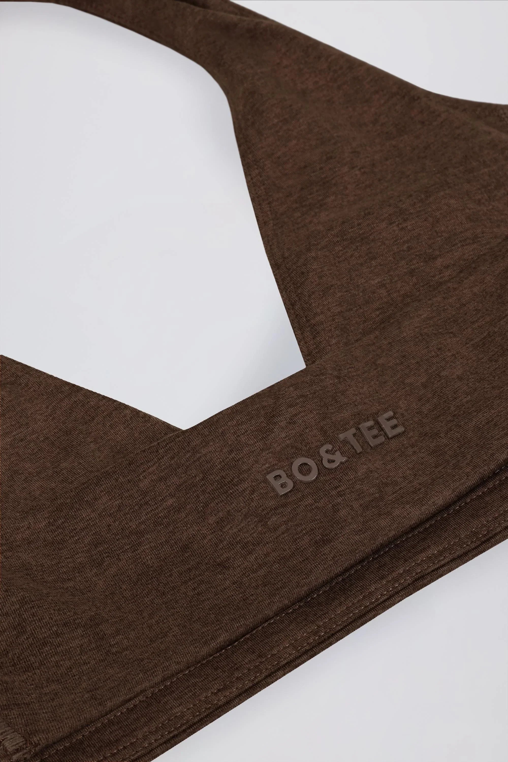 Brushed Jersey V Neck Sports Bra in Pecan Marl