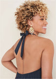 Deep V Halter Maxi Dress Navy
