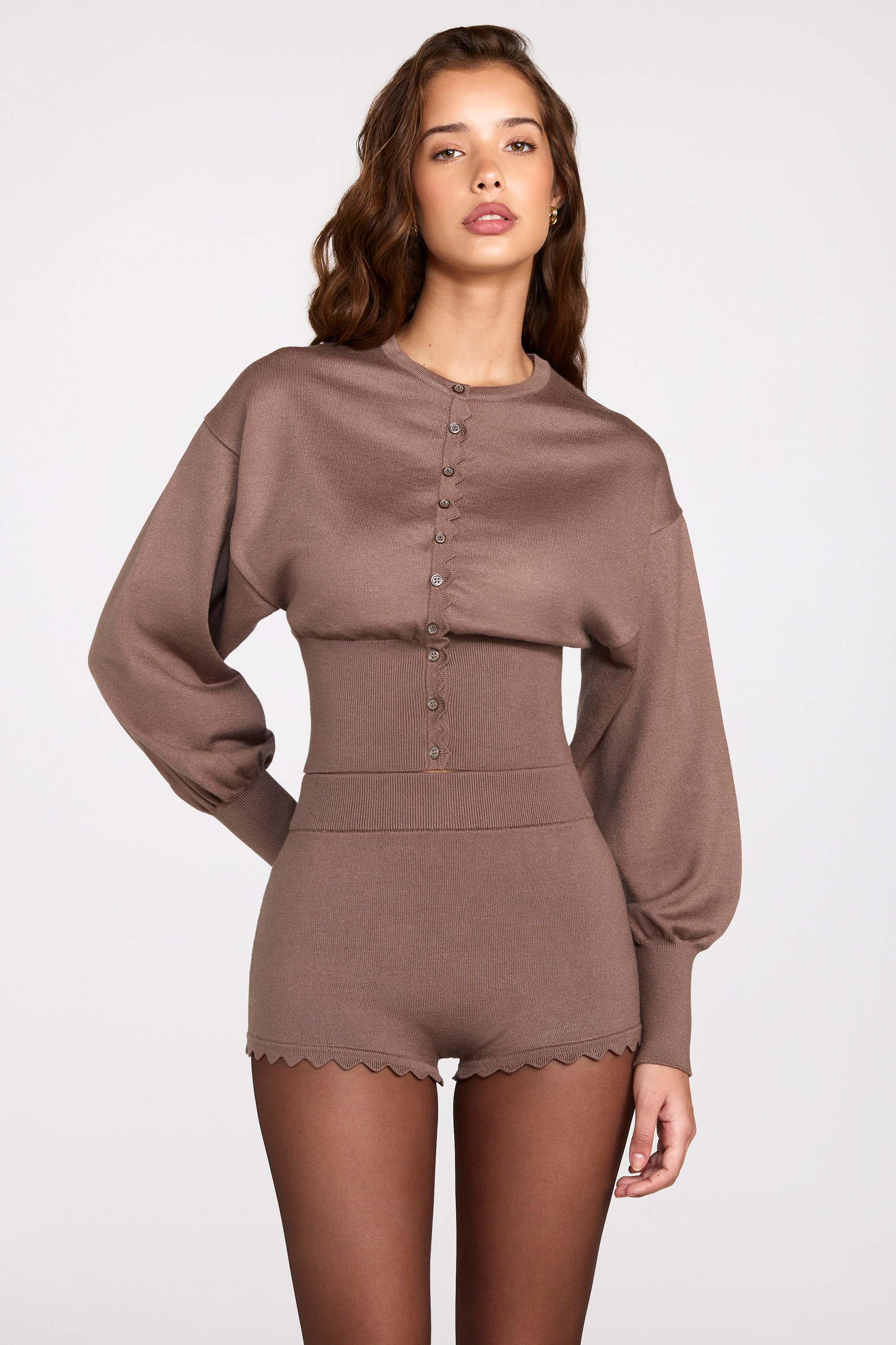 Knit Long Sleeve Cardigan in Mocha