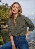 V Neck Oversized Shirt Olive