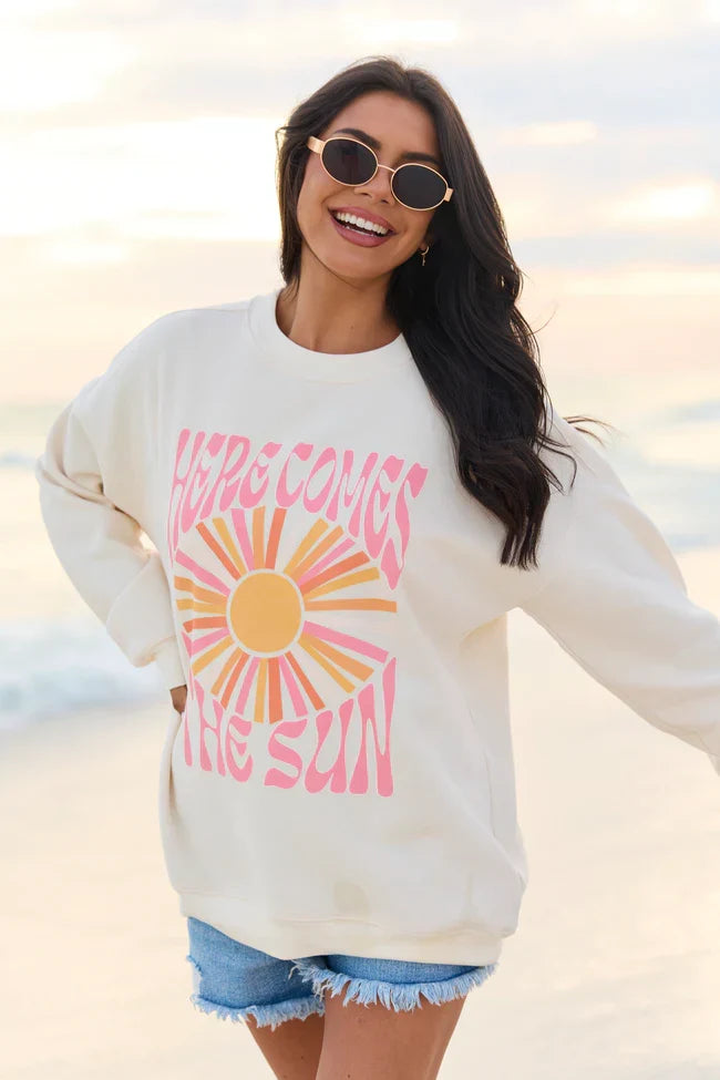 Here Comes The Sun Burst Cream Graphic Sweatshirt