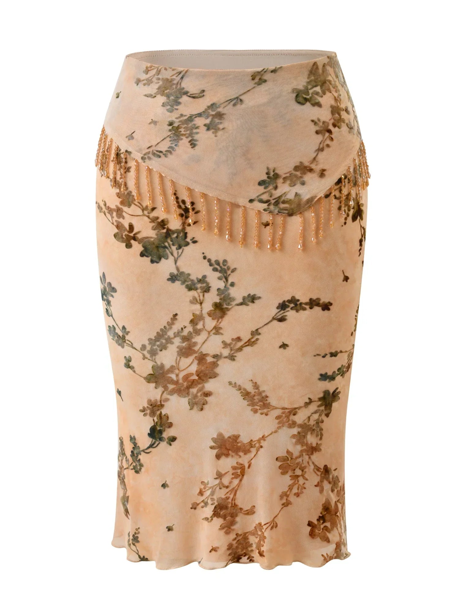 OONA BURN OUT FRINGE SKIRT TAN
