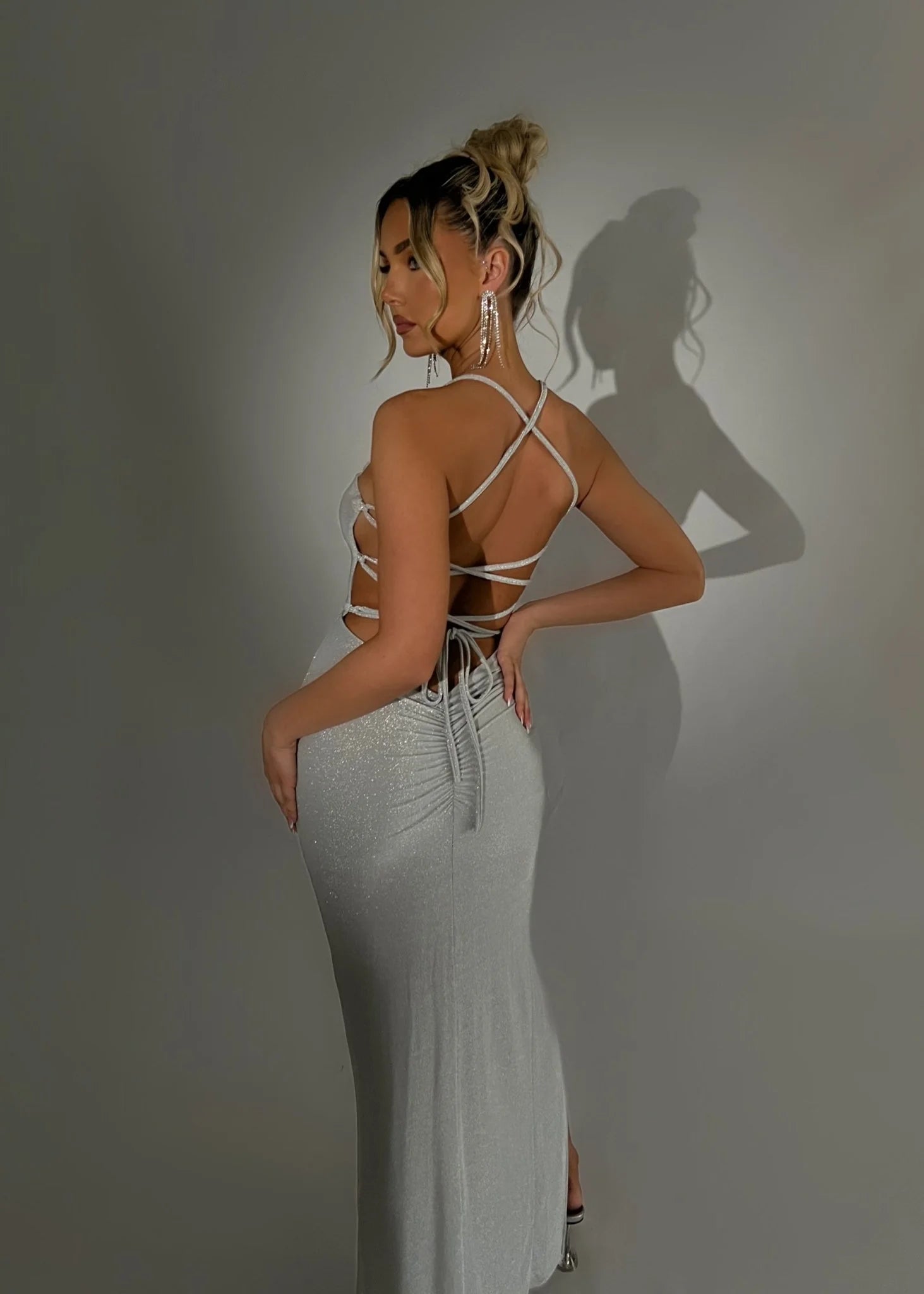 Just Tonight Lurex Maxi Dress Silver