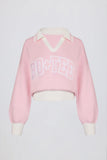 Cotton Jersey Oversized V Neck Jumper in Powder Pink