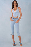 Mid Rise Denim Capri Jeans in Light Denim