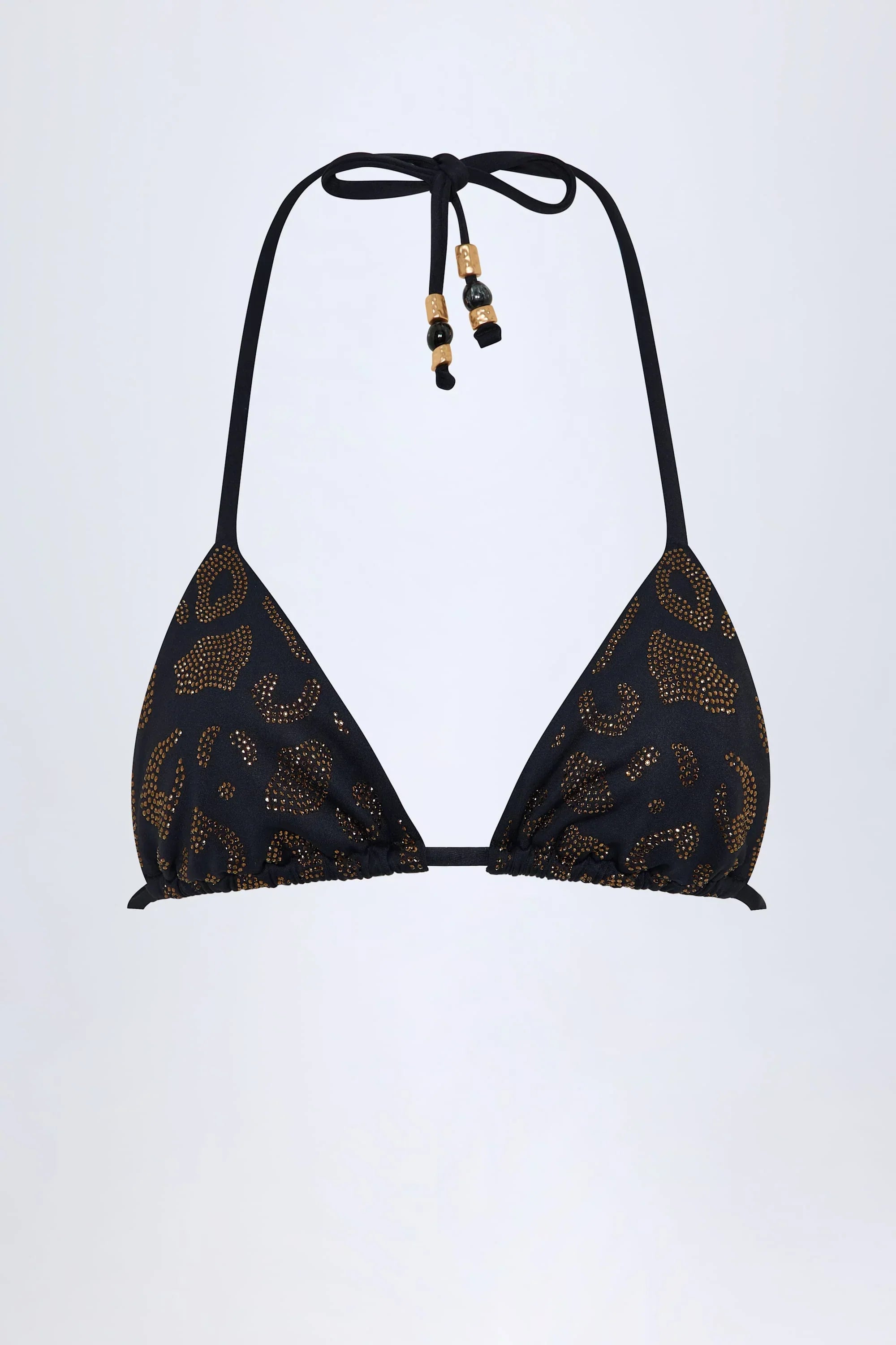 Charm Detail Triangle Bikini Top in Black