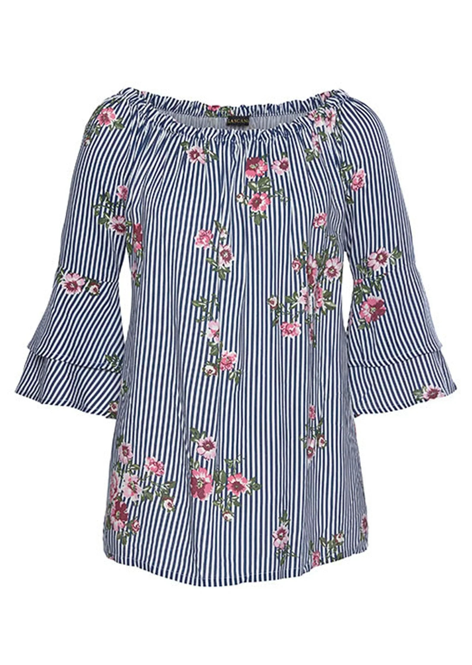 Floral 3 4 Sleeve Top Blue Multi