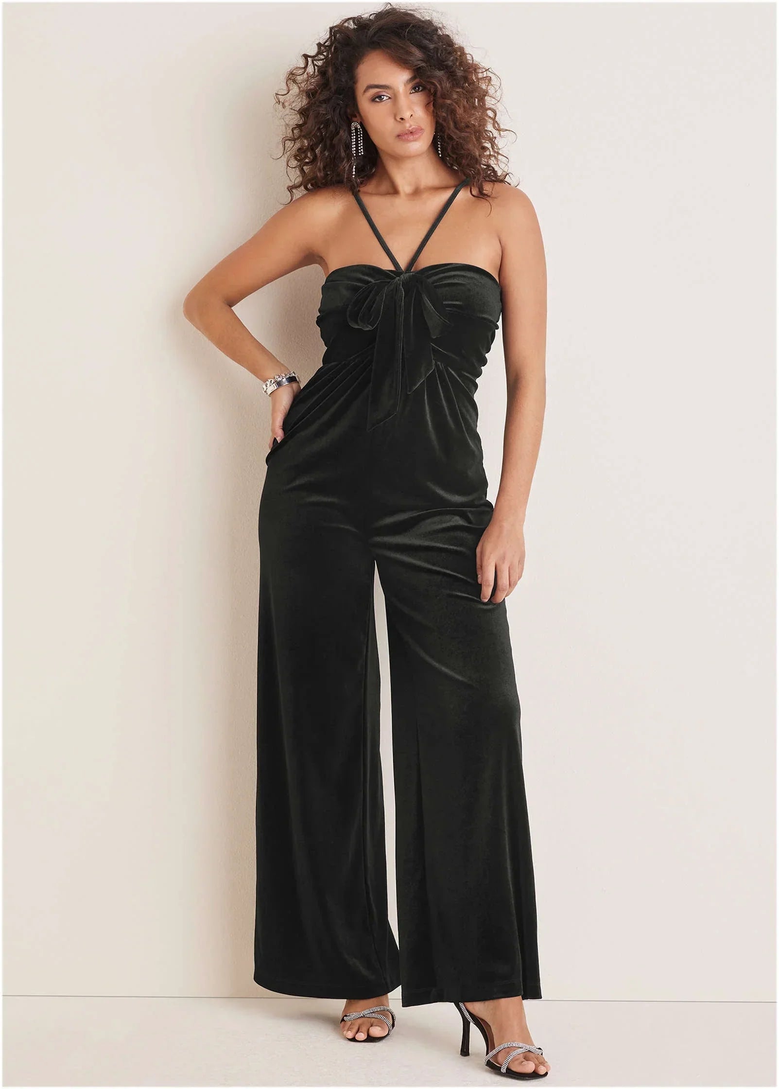 Stretch Velvet Halter Jumpsuit Black