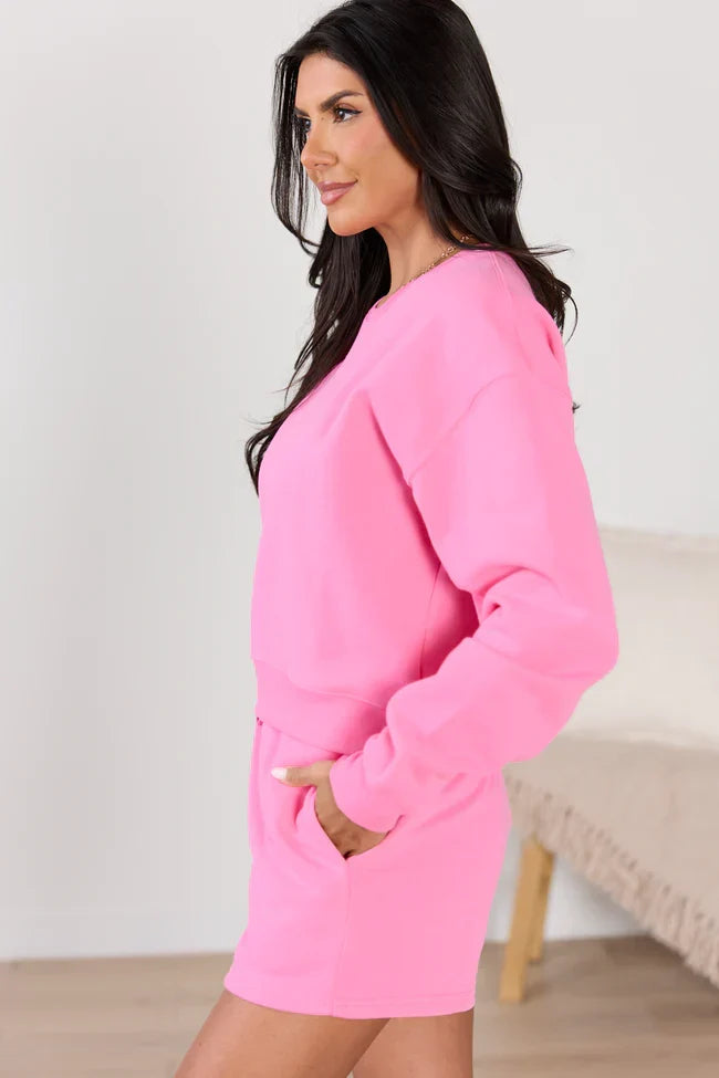 Everyday Ease Pink Cropped Sweatshirt